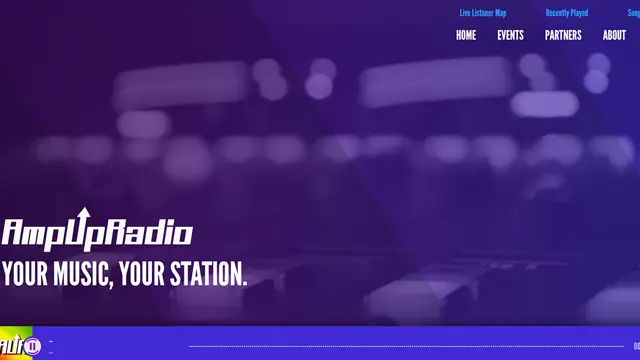 A screenshot of Amp Up Radio's web player.