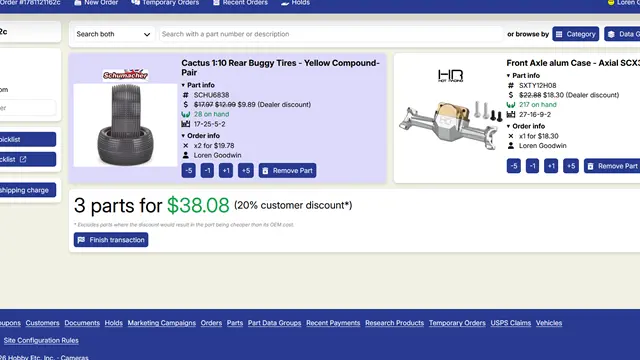 A screenshot of Hobby Etc's NoRMS 2 checkout screen.